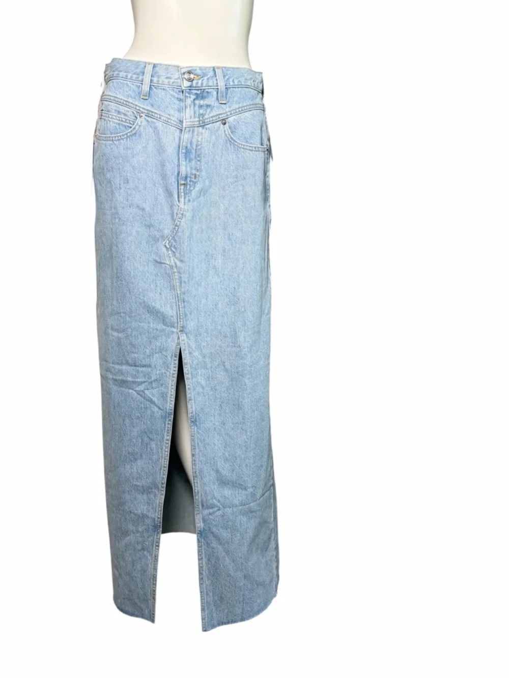 SLVRLAKE Dallas Jean Maxi Skirt 25 Front Slit Light Wash NWT Retails $299 - Picture 3 of 15